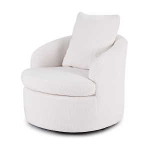 Artiss Round Swivel Armchair with Extra Pillow, White - 360° Swivel, Sherpa Fleece Upholstery, 70x76x84cm, 150kg