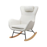 Artiss Rocking Chair, Teddy Fabric Armchair, White, 49x65x91cm, Luxury Comfort, Anti-Slip, 1-Year Warranty