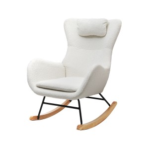 Artiss Rocking Chair, Teddy Fabric Armchair, White, 49x65x91cm, Luxury Comfort, Anti-Slip, 1-Year Warranty