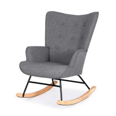 Artiss Grey Linen Rocking Armchair: Ergonomic, Durable Metal Frame, Rubber Wood Legs, 180kg Capacity, 68x74x91cm Artiss Grey Linen Rocking Armchair: Ergonomic, Durable Metal Frame, Rubber Wood Legs, 180kg Capacity, 68x74x91cm