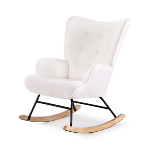 Artiss White Bouclé Fabric Rocking Armchair - Ergonomic Design with Metal Frame, Rubber Wood Legs, 180kg Capacity