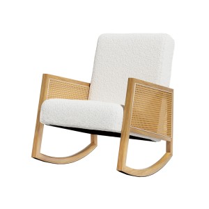 Artiss Rocking Armchair, Teddy Fabric & Rattan, White, 58x72.5x98cm - Vintage Elegance & Comfort, 150kg Capacity