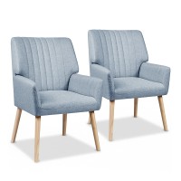 Artiss Sebastini 2X Armchair Set - Blue Grey Faux Fabric, High-Resilience Foam, Rubber Wood Legs, 150kg Capacity