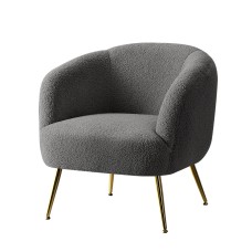 Artiss Carneiro Armchair - Charcoal Sherpa Boucle, Curvy Winged Backrest, Golden Steel Legs, 70cm, 150kg Capacity Artiss Carneiro Armchair - Charcoal Sherpa Boucle, Curvy Winged Backrest, Golden Steel Legs, 70cm, 150kg Capacity
