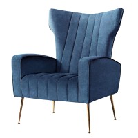 Artiss Armchair, Navy Velvet, 73x77x91.5cm - Luxurious High-Back Kate Chair with Golden Legs and Easy Assembly