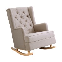 Artiss Rocking Chair Armchair, Faux Linen Fabric, Beige, 104x82.5x72cm, Convertible Design, Tufted Wingback Comfort