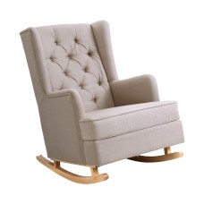 Artiss Rocking Chair Armchair, Faux Linen Fabric, Beige, 104x82.5x72cm, Convertible Design, Tufted Wingback Comfort