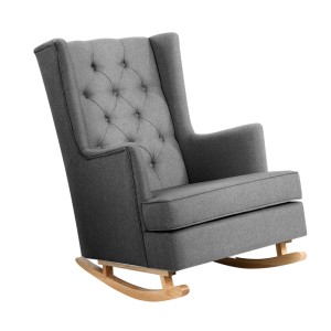 Artiss Rocking Chair Armchair, Linen Fabric, Grey, 104x82.5x72cm, Convertible Design, Tufted Wingback Comfort