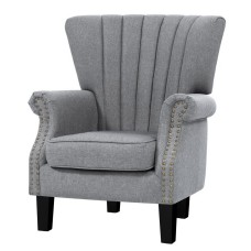 Artiss Armchair, Faux Linen Wingback, Full-Size, Grey, 76x75x93cm - Timeless Design with Button Studs & Comfort Padding