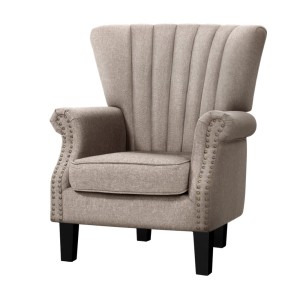 Artiss Armchair, Linen Fabric, Full-Size, Beige, 76x75x93cm, Wingback Design, Elegant Button Studs, Durable Comfort