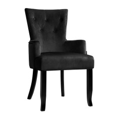 Artiss Cayes Dining Chair: Black Velvet French Provincial Armchair, 96x62x54cm, Tufted Design, Solid Rubber Wood Legs Artiss Cayes Dining Chair: Black Velvet French Provincial Armchair, 96x62x54cm, Tufted Design, Solid Rubber Wood Legs