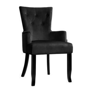 Artiss Cayes Dining Chair: Black Velvet French Provincial Armchair, 96x62x54cm, Tufted Design, Solid Rubber Wood Legs