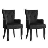 Artiss Cayes Set of 2 Black Velvet Dining Chairs, French Provincial Style, 13cm Cushioned Seats, Rubber Wood Legs