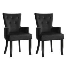 Artiss Cayes Set of 2 Black Velvet Dining Chairs, French Provincial Style, 13cm Cushioned Seats, Rubber Wood Legs Artiss Cayes Set of 2 Black Velvet Dining Chairs, French Provincial Style, 13cm Cushioned Seats, Rubber Wood Legs
