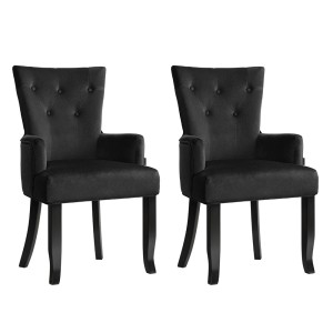 Artiss Cayes Set of 2 Black Velvet Dining Chairs, French Provincial Style, 13cm Cushioned Seats, Rubber Wood Legs