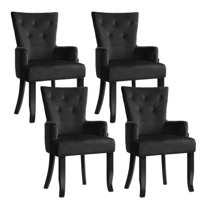 Artiss Cayes Black Velvet French Provincial Dining Chairs, 4-Pack – 54x62x96cm, Tufted Design, Rubber Wood Legs