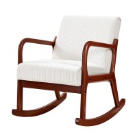 Artiss Corduroy Rocking Armchair, Beige, Rubber Wood Frame, 59x75x80cm, Modern Scandinavian Design, 150kg Capacity