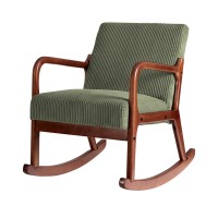 Artiss Rocking Armchair Nursing Chair Corduroy Green, Modern Scandinavian Design, Rubber Wood Frame, 59x75x80cm, 150kg