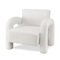 Artiss Bouclé White Armchair - Curved Seat, Pine Wood Frame, 150kg Capacity, Easy Assembly, 86x82x76cm Lounge Sofa