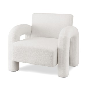 Artiss Bouclé White Armchair - Curved Seat, Pine Wood Frame, 150kg Capacity, Easy Assembly, 86x82x76cm Lounge Sofa