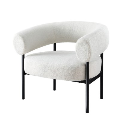 Artiss Armchair Accent Chair Boucle Fabric 80x65x72cm White Curved Design, Metal Frame, Extra Comfort, Easy Assembly
