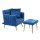Artiss Velvet Armchair and Ottoman Set Blue, Adjustable Backrest, Tufted Upholstery, Pine Frame, Pillow Included