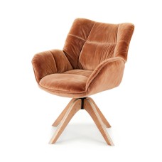 Artiss Velvet Swivel Armchair - 360° Rotation, Ergonomic Design, Soft Brown Upholstery, 66x69x84cm, Rubber Wood Legs