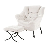 Artiss Velvet White Armchair & Ottoman Set - Premium Comfort, Sturdy Metal Frame, Ergonomic Design, Easy Assembly