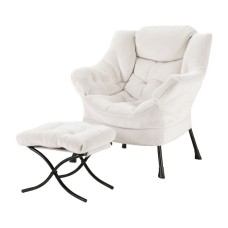 Artiss Velvet White Armchair & Ottoman Set - Premium Comfort, Sturdy Metal Frame, Ergonomic Design, Easy Assembly
