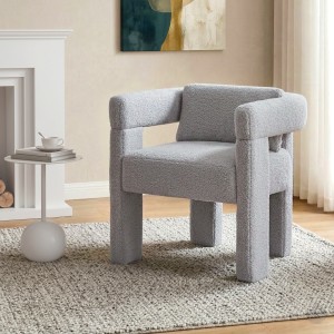 Artiss Boucle Armchair Grey Accent Chair Lounge Sofa with Pine Wood Legs and Wide Armrests 150kg Capacity