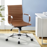 Artiss Office Chair Brown PU Leather Mid Back Conference Chair with 360° Swivel, Height Tilt Adjust, Chrome Base