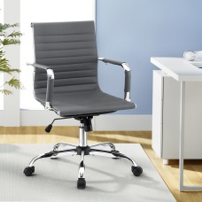 Artiss Office Chair Grey PU Leather Mid Back Conference Chair with Chrome Base, Adjustable Height and Tilt, 360° Swivel Artiss Office Chair Grey PU Leather Mid Back Conference Chair with Chrome Base, Adjustable Height and Tilt, 360° Swivel