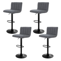 Artiss 4x Como Bar Stools - Vintage Grey Leather, Adjustable Height, 360° Swivel, High Back, Floor Protector