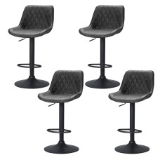Artiss Rushal 4x Vintage Black Leather Bar Stools - Adjustable Gas Lift, 360° Swivel, Elegant Design