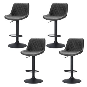 Artiss Rushal 4x Vintage Black Leather Bar Stools - Adjustable Gas Lift, 360° Swivel, Elegant Design