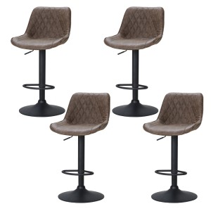 Artiss Rushal 4x Bar Stools - Vintage Brown Leather, Adjustable Gas Lift, 360° Swivel, Elegant Design, 1-Year Warranty