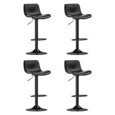 Artiss Fynn 4x Bar Stools - Black PU Leather, Padded Seat, Swivel, Adjustable Height, Chrome Base, 130kg Capacity