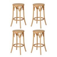 Artiss Bar Stools, Rattan Seat, Beechwood Frame, 65cm Height, Pine Finish, Set of 4, Classic Design, Easy Assembly