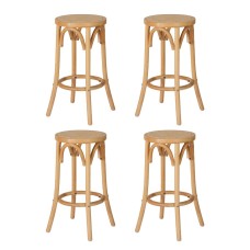 Artiss Bar Stools, Rattan Seat, Beechwood Frame, 65cm Height, Pine Finish, Set of 4, Classic Design, Easy Assembly