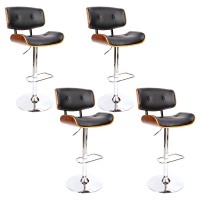 Artiss 4x Bar Stools Gas Lift Black PU Leather Seats, Wooden Structure, Chrome Steel Base, 96-117cm Height Adjustable