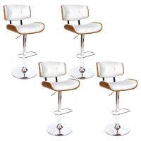 Artiss 4x Gas Lift Bar Stools, White PU Leather & Wooden Design, Chrome Finish, Adjustable Height, 130kg Capacity