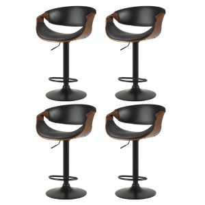 Artiss Bar Stools Set of 4, PU Leather, Adjustable Height, Black, 60-83cm, Contemporary Design with Armrest