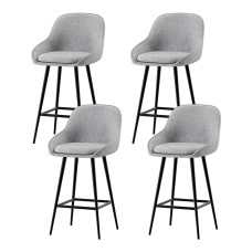 Artiss 4x Bar Stools Linen Upholstered, 60cm Counter Height, Curved Wing Backrest, Metal Legs, Grey/Black, Set of 4 Artiss 4x Bar Stools Linen Upholstered, 60cm Counter Height, Curved Wing Backrest, Metal Legs, Grey/Black, Set of 4