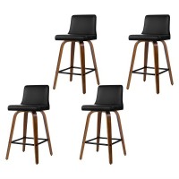 Artiss 4x Felipe Swivel Bar Stools, 87cm Black PU Leather, Padded Wooden Frame, Steel Footrest, 360° Seat
