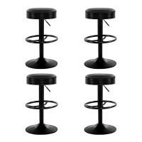 Artiss 4x Bar Stools Black PU Leather Padded Swivel Gas Lift Adjustable 59-81cm Chrome Base Modern Kitchen