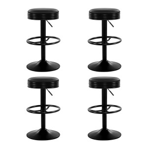Artiss 4x Bar Stools Black PU Leather Padded Swivel Gas Lift Adjustable 59-81cm Chrome Base Modern Kitchen