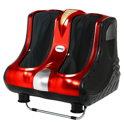 Livemor Shiatsu Electric Foot Massager, Red, 47x47x44cm, Ankle Calf Leg Kneading, 360° Massage, 3 Intensity Levels