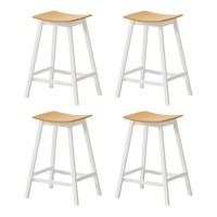 Artiss Bar Stools Set, Wooden Pine and White, 64cm Seat Height, Stylish Saddle Design, Durable and Rust-Proof