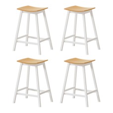 Artiss Bar Stools Set, Wooden Pine and White, 64cm Seat Height, Stylish Saddle Design, Durable and Rust-Proof
