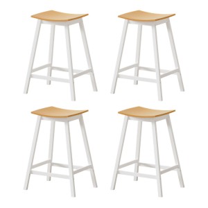 Artiss Bar Stools Set, Wooden Pine and White, 64cm Seat Height, Stylish Saddle Design, Durable and Rust-Proof